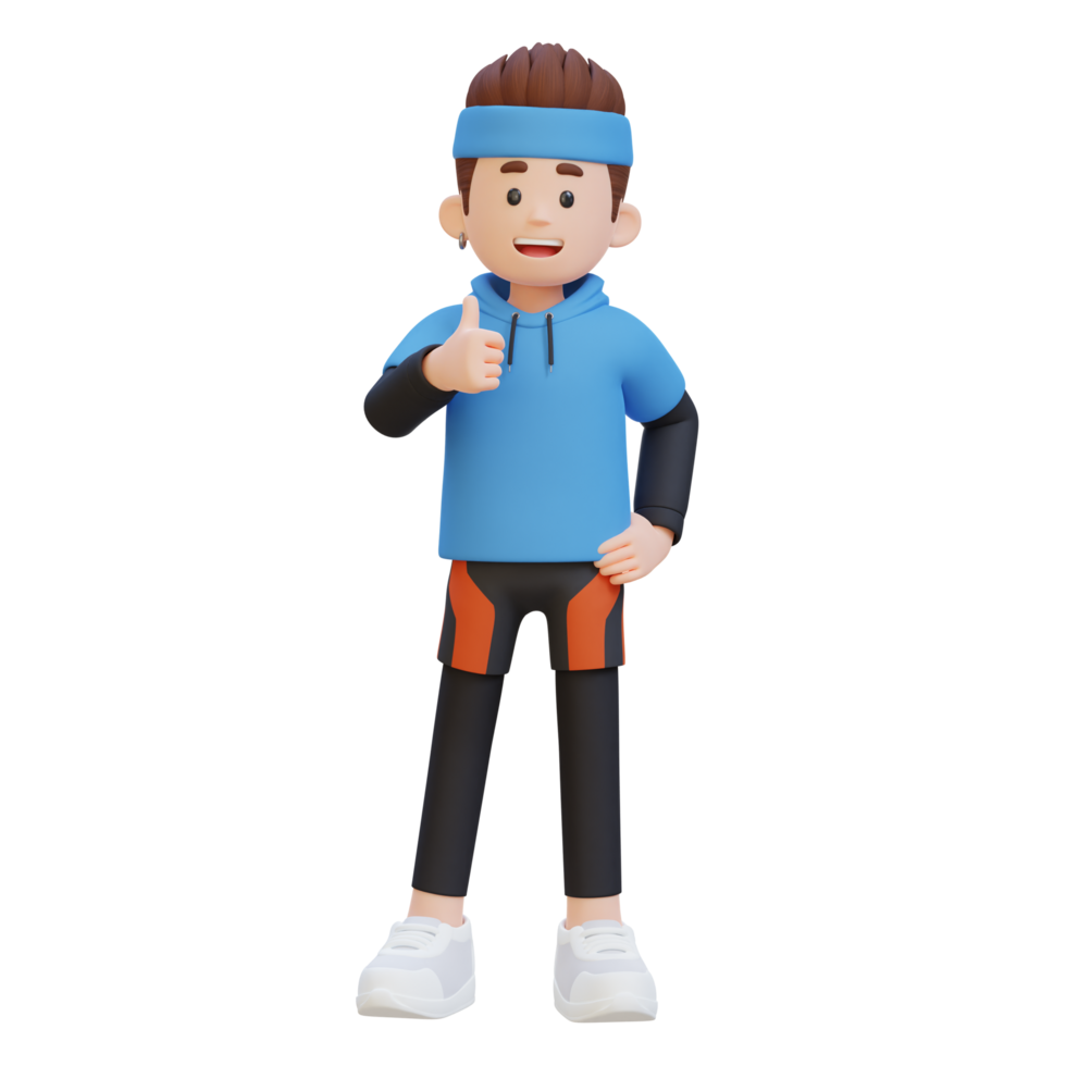 3D Sportsman Character Embracing a Positive Lifestyle with a Thumb Up Pose png