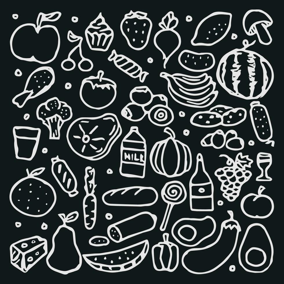 Drawn food background. Doodle food icons vector