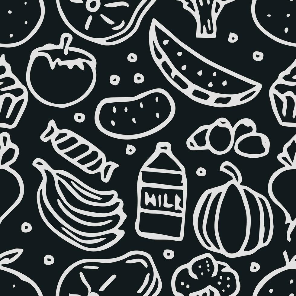 Seamless food pattern. Doodle food background vector