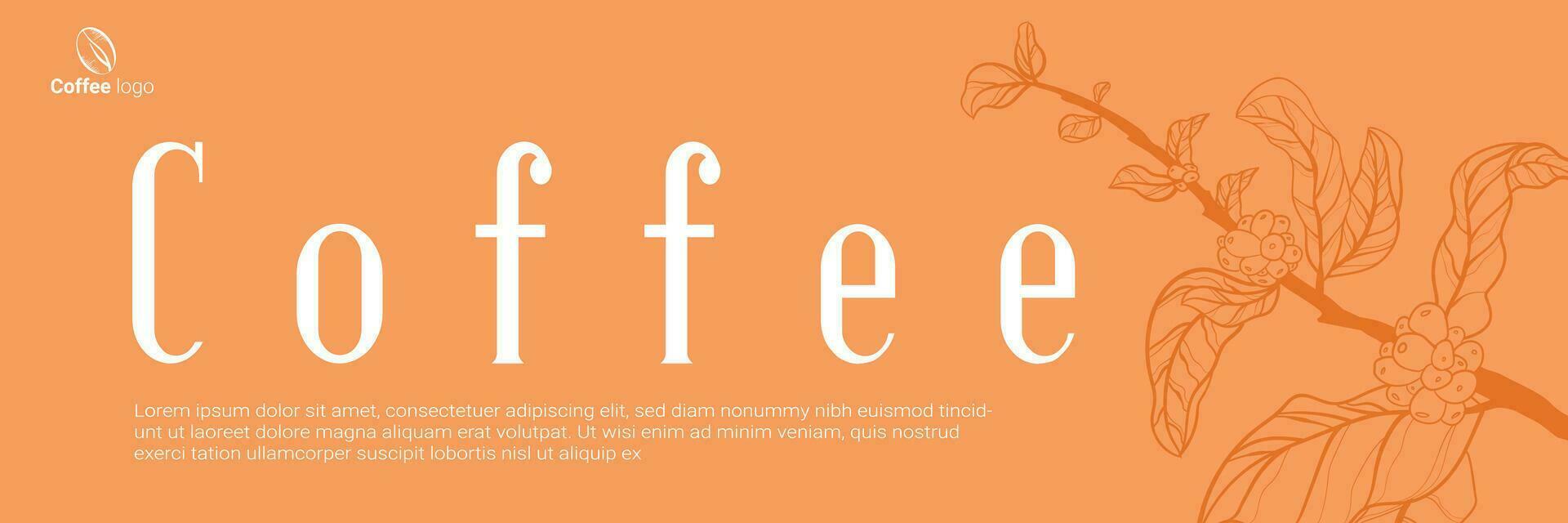 Vintage coffee shop banner template with vector coffee beans drawing in engraving style. Isolated coffee branch illustration on brown background. Panoramic coffee roasting banner. Organic caffeine.