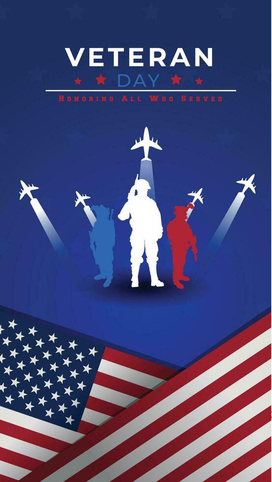 Veterans day design. Honoring all who served. Veteran's Day illustration with American flag and soldiers. 11 Th November. Memorial Day, Patriot Vector.  illustration portrait vector background