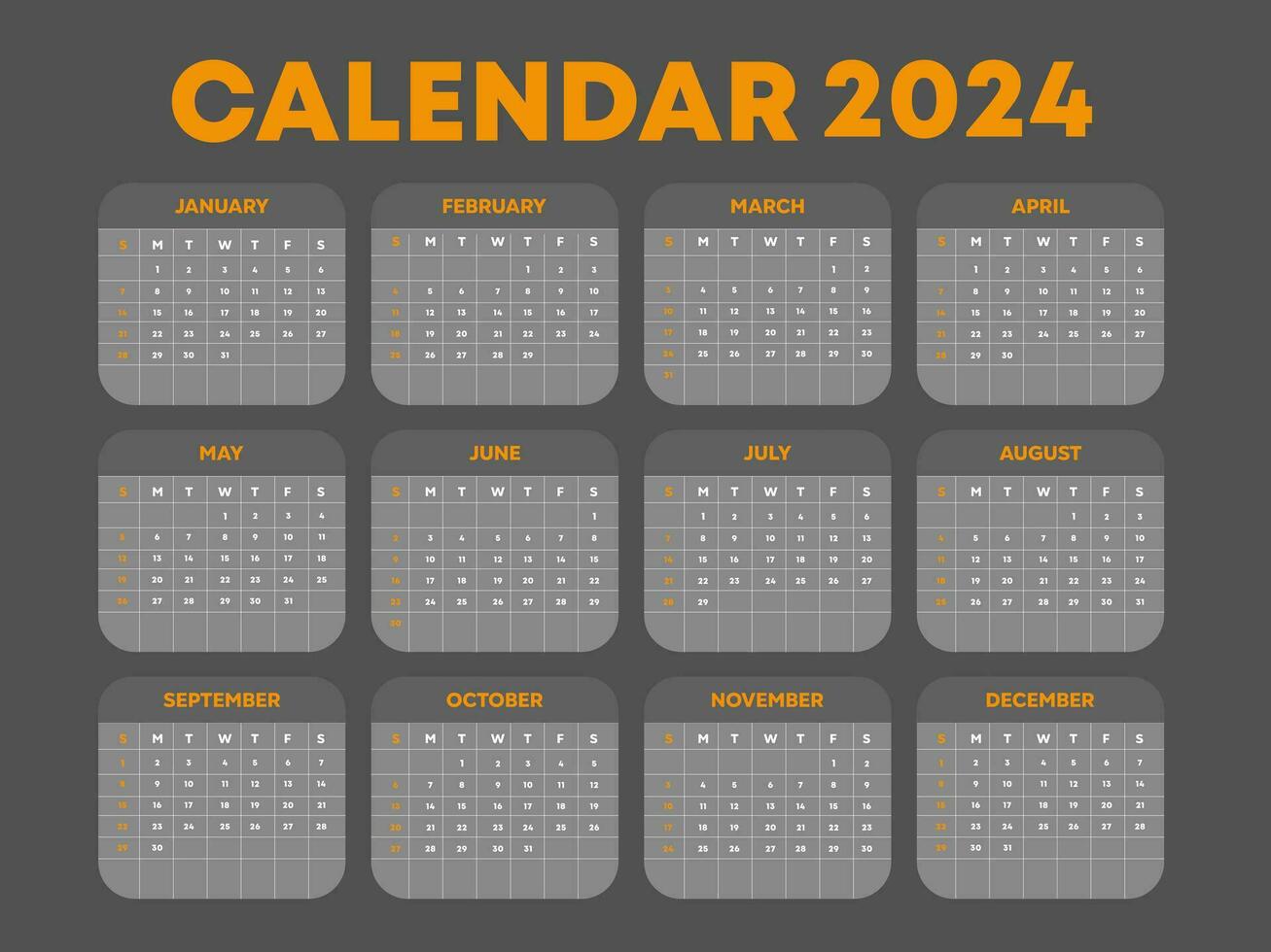 Editable calendar template for 2024 30775517 Vector Art at Vecteezy