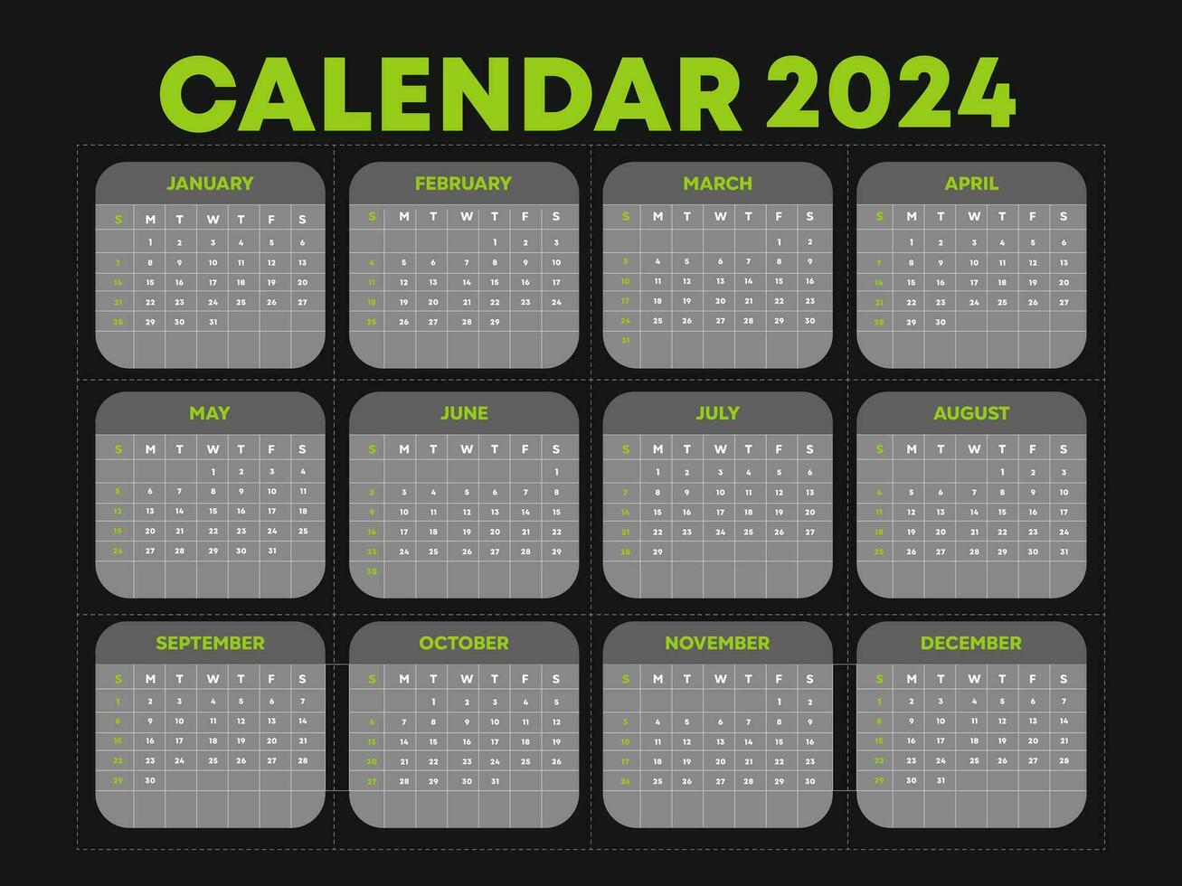 Editable calendar template for 2024 vector