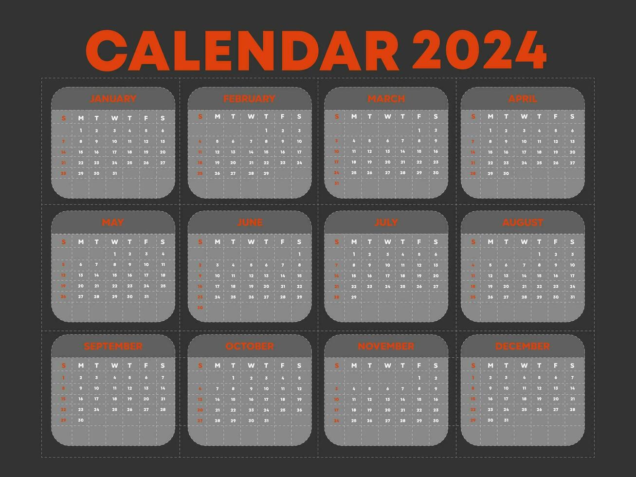 Editable calendar template for 2024 vector