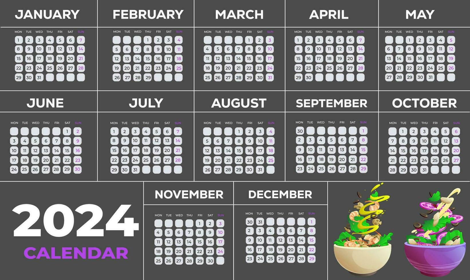 Editable calendar template for 2024 vector