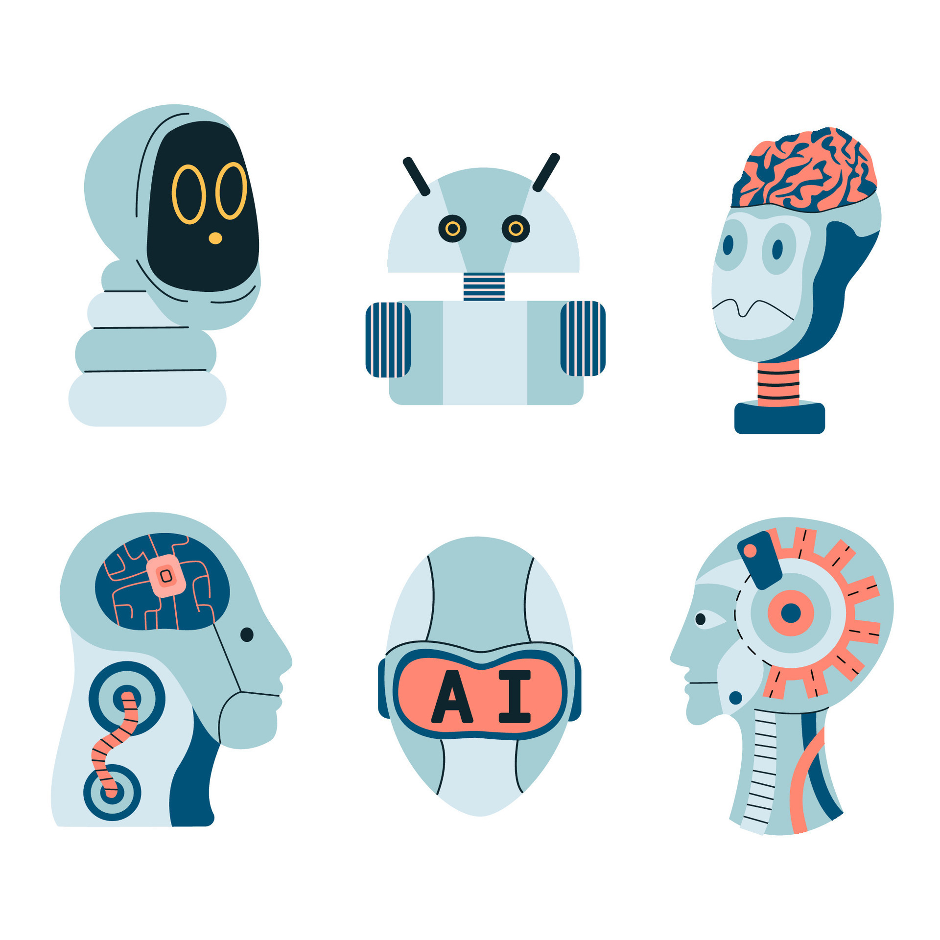 Humanoid robots with a brain. Chatbot and digital cyborg, communication ...