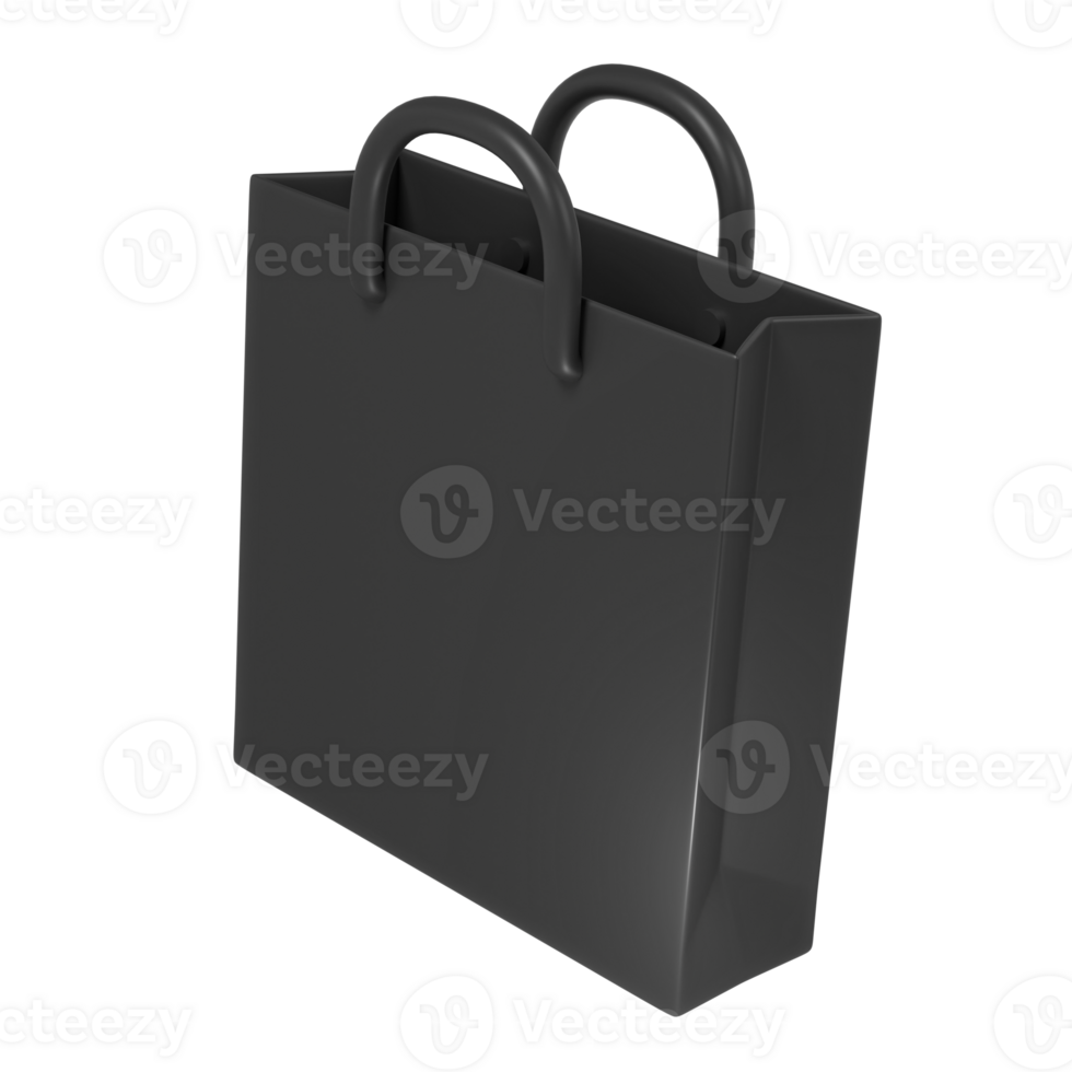 3d render Black Friday illustration with modern dark shopping bag mock up design. Discount, special offers promotion, shop advertisement png