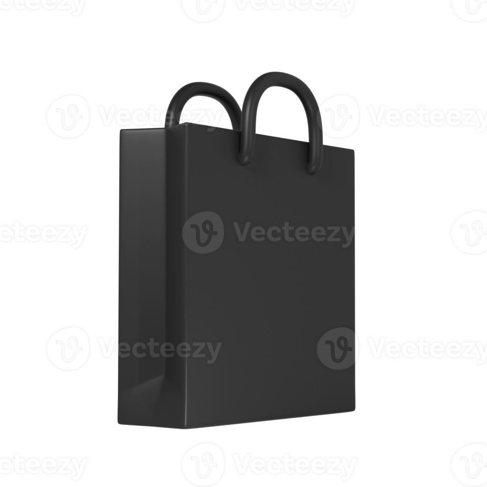 3d render Black Friday illustration with modern dark shopping bag mock up design. Discount, special offers promotion, shop advertisement png
