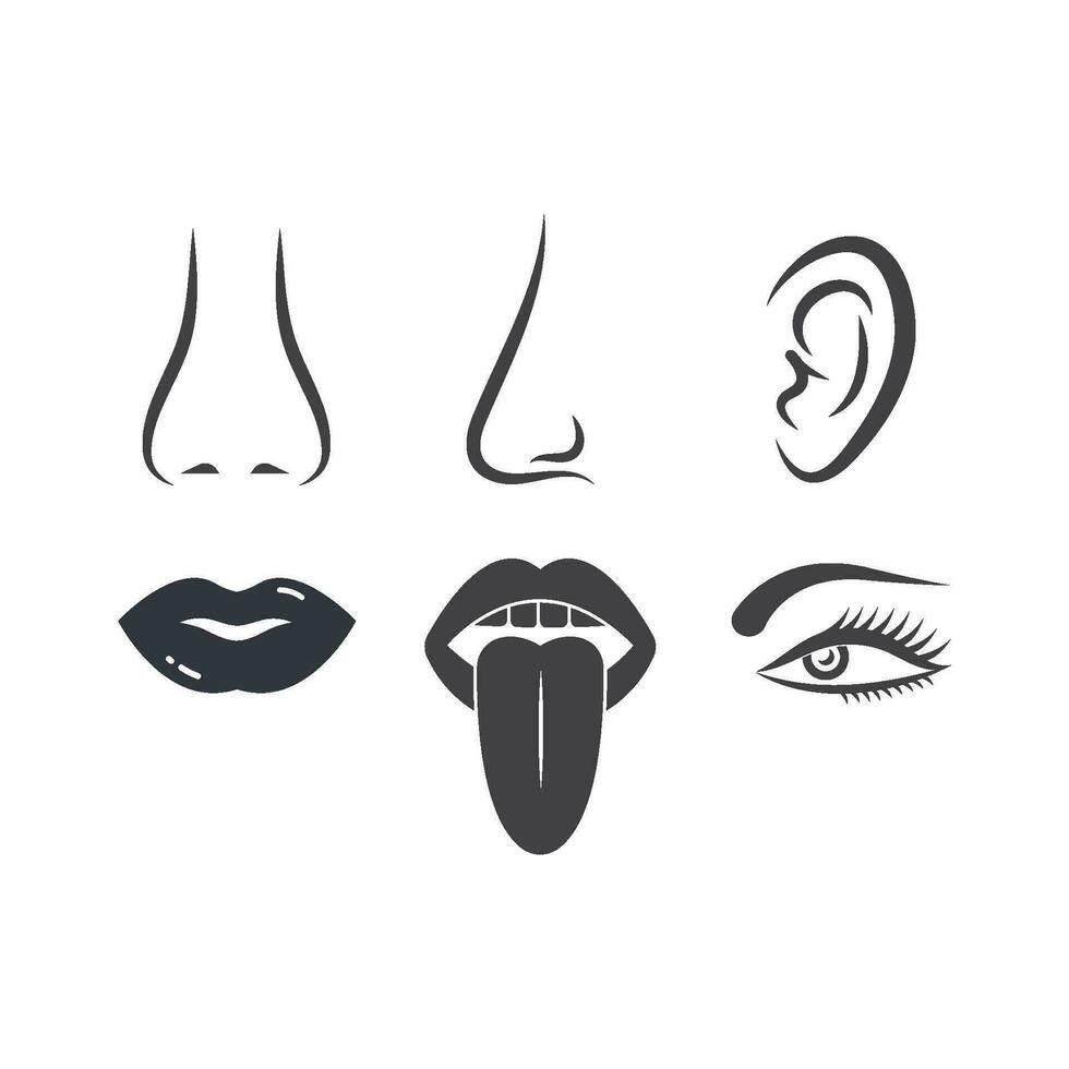 nose ear eye lips tongue vector icon of human senses illustration