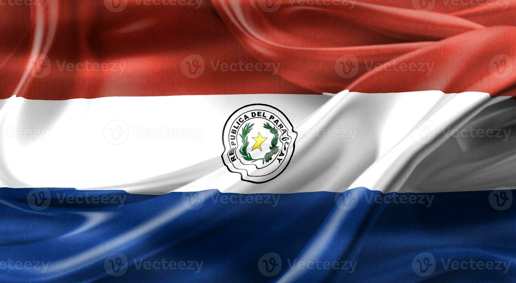 Ilustración 3d de una bandera paraguaya - bandera de tela ondeante realista foto