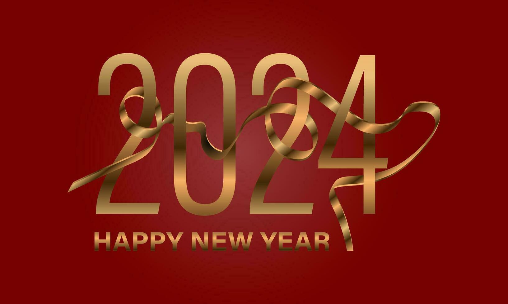 2024 Happy New Year. Realistic 3D thick gold numbers with love.  Vector holiday . Premium vector Background, banner, card, poster, calendar and greetings. Template. Vector illustration.