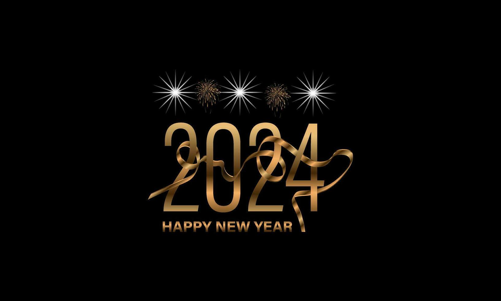 2024 Happy New Year. Realistic 3D thick gold numbers with love.  Vector holiday . Premium vector Background, banner, card, poster, calendar and greetings. Template. Vector illustration.