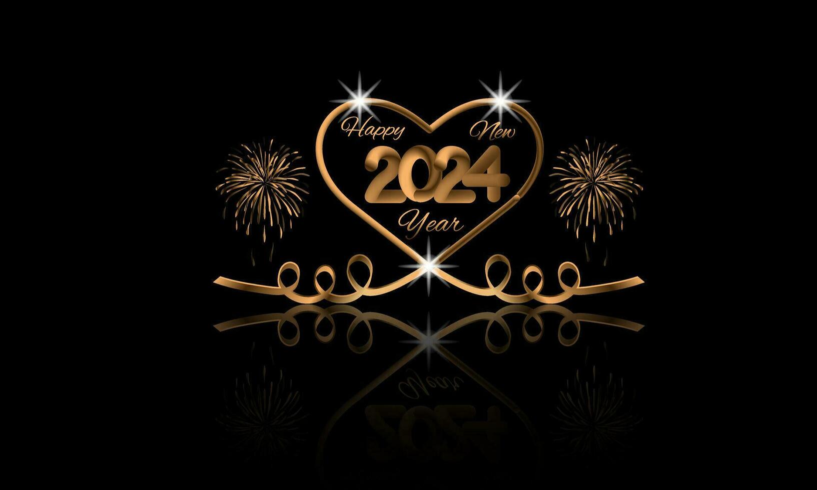 2024 Happy New Year. Realistic 3D thick gold numbers with love.  Vector holiday . Premium vector Background, banner, card, poster, calendar and greetings. Template. Vector illustration.