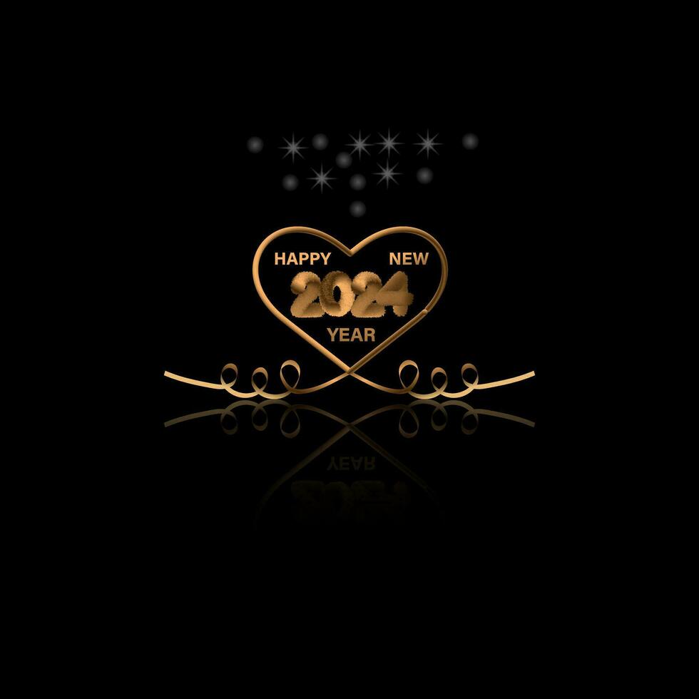 2024 Happy New Year. Realistic 3D thick gold numbers with love.  Vector holiday . Premium vector Background, banner, card, poster, calendar and greetings. Template. Vector illustration.