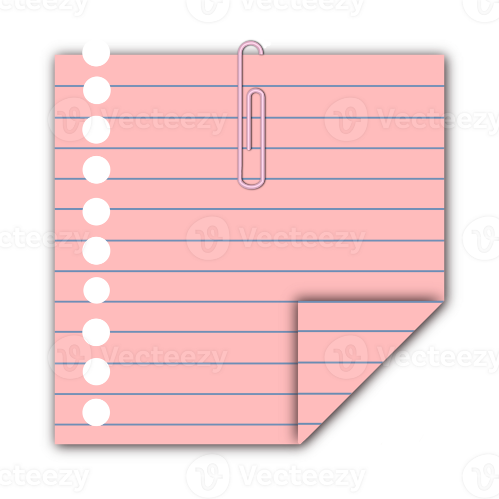 Pink Note Paper Clip Note Paper with transparent background. png