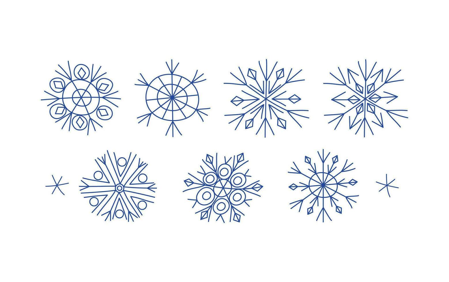 Set of doodle snowflakes. New Year's Christmas decor. Winter, cold, season, ice. Winter vector illustration, isolated background.