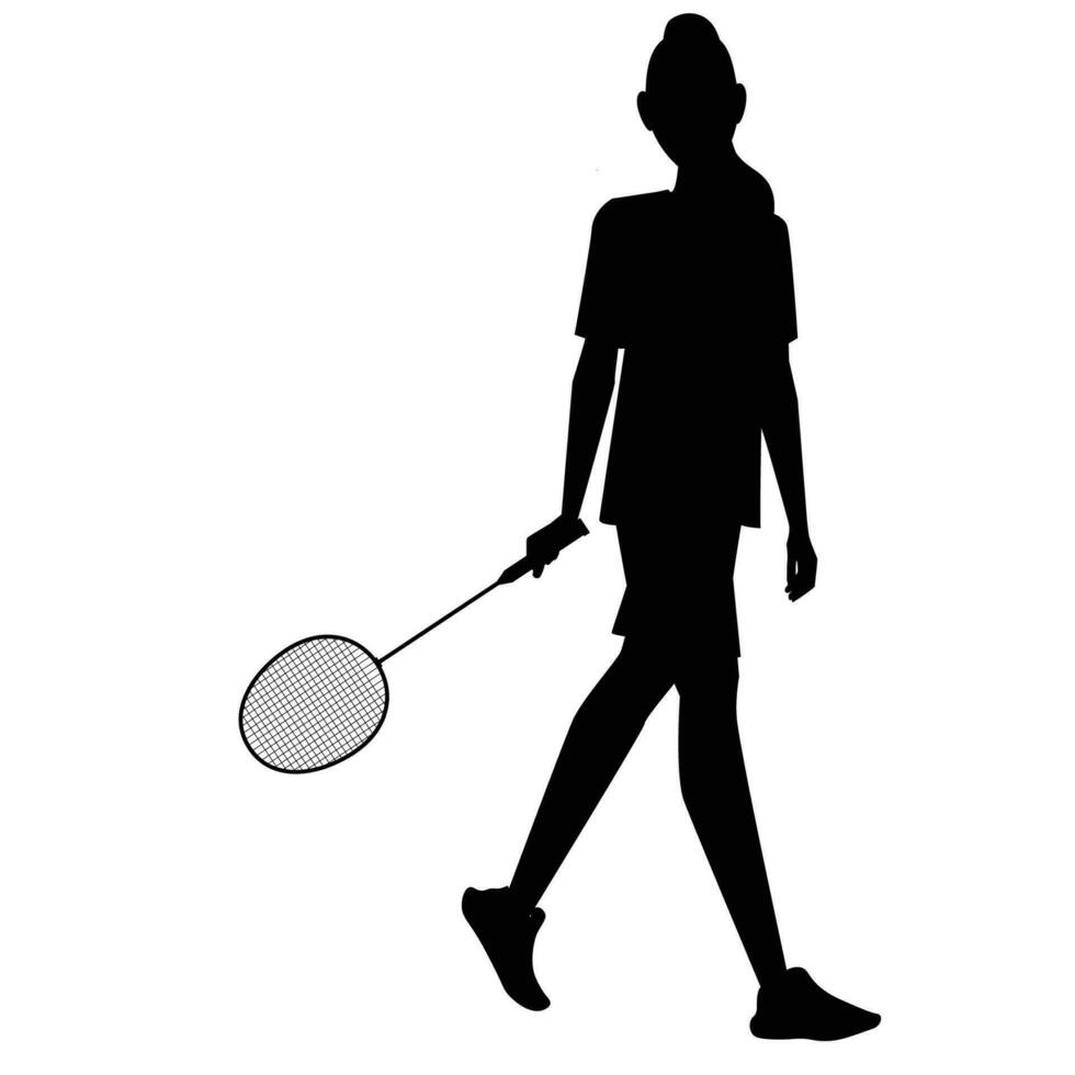 Black silhouette of a female athlete with a badminton racket vector