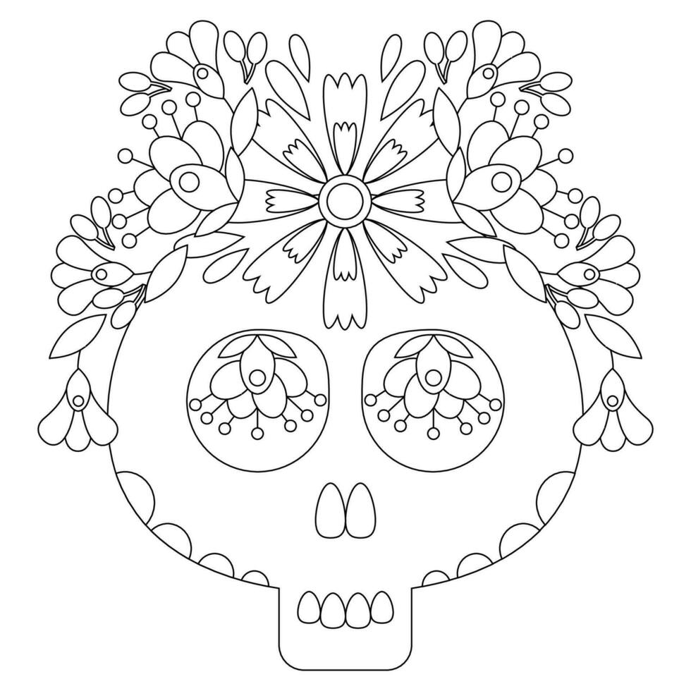 Sugar skull mexican coloring page vector