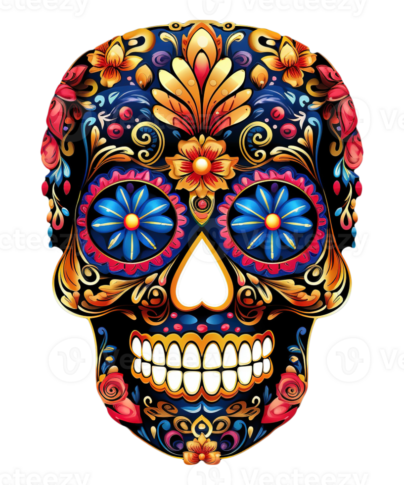 Skull illustration with mexico ornament for celebration day of the dead ai generative png