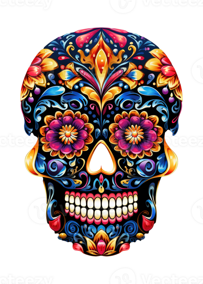 Skull illustration with mexico ornament for celebration day of the dead ai generative png