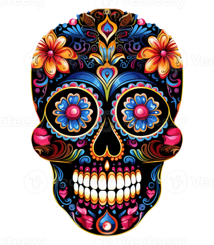 Skull illustration with mexico ornament for celebration day of the dead ai generative png