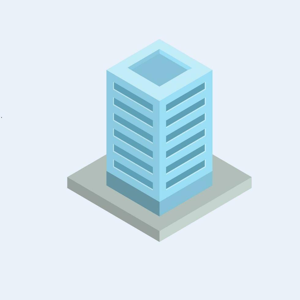 Isometric 3d blue skyscraper. Modern many storied building. Vector illustration.