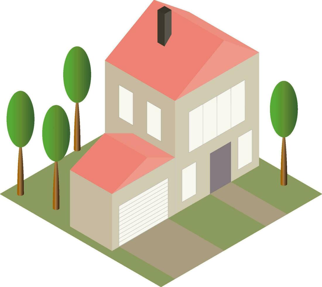 Isometric 3d private house. Vector illustration. Architecture real estate, property and home. Dark beige isometric house.