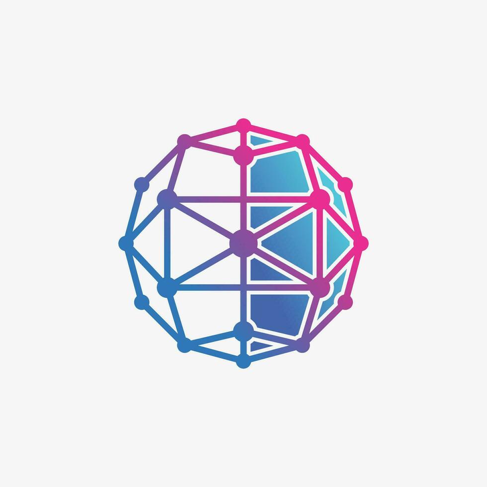 World tech logo design with line art and square concept vector