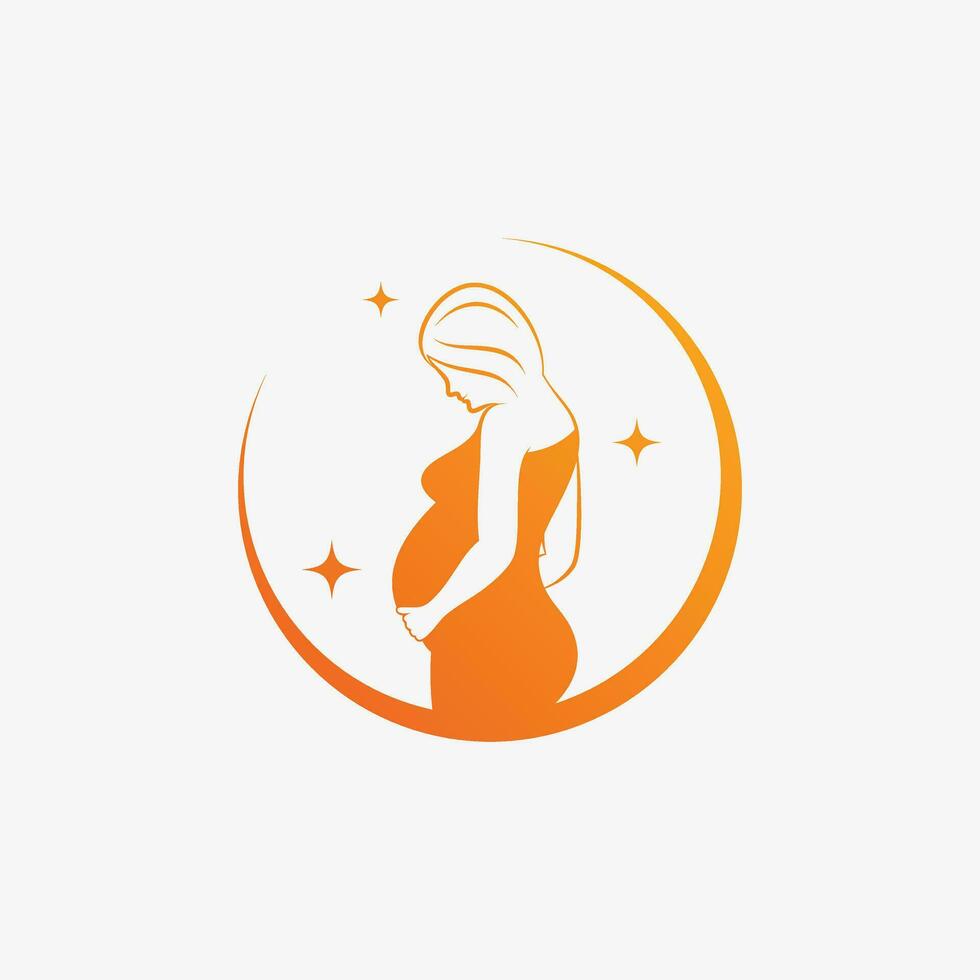 Pregnant woman icon logo design vector illustration with creative element concept