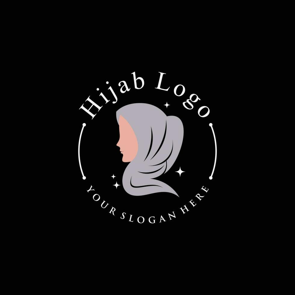 Hijab logo design template for muslim woman fashion with creative element concept vector