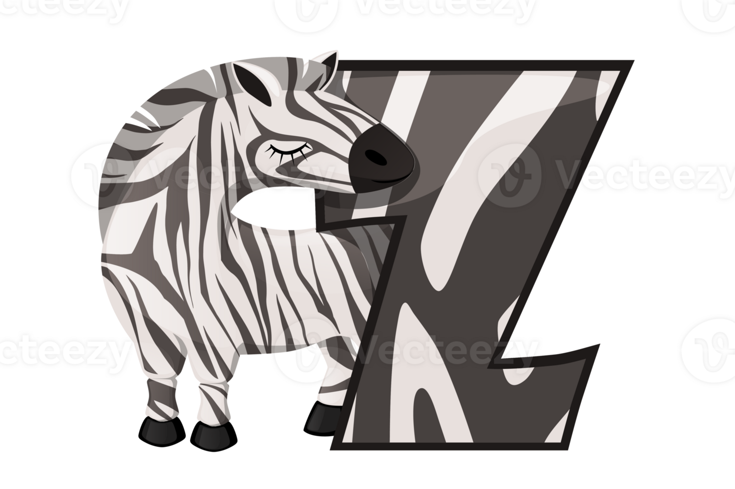 Letter Z and a cute cartoon zebra. Kids English alphabet. It is suitable for the design of postcards, books, leaflets, banners, and birthday invitations png