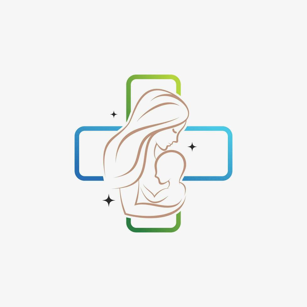 Mom and baby logo design vector for maternity clinic with creative element concept