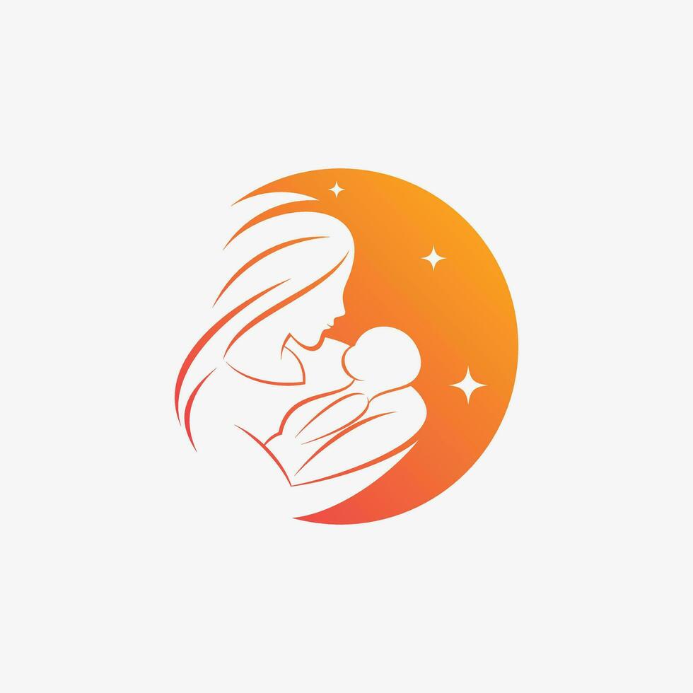 Mom and baby logo design vector for maternity clinic with creative element concept