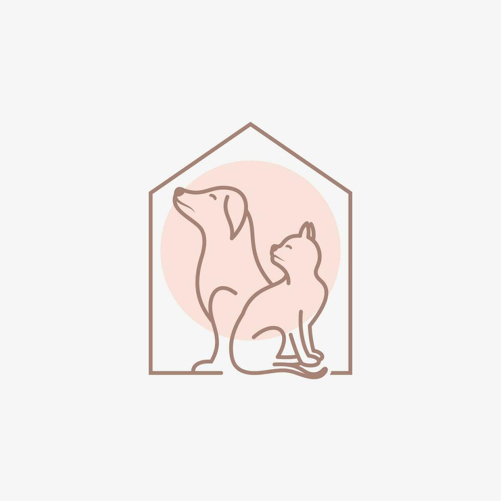 Pet house logo design with dog cat icon logo and creative element concept vector