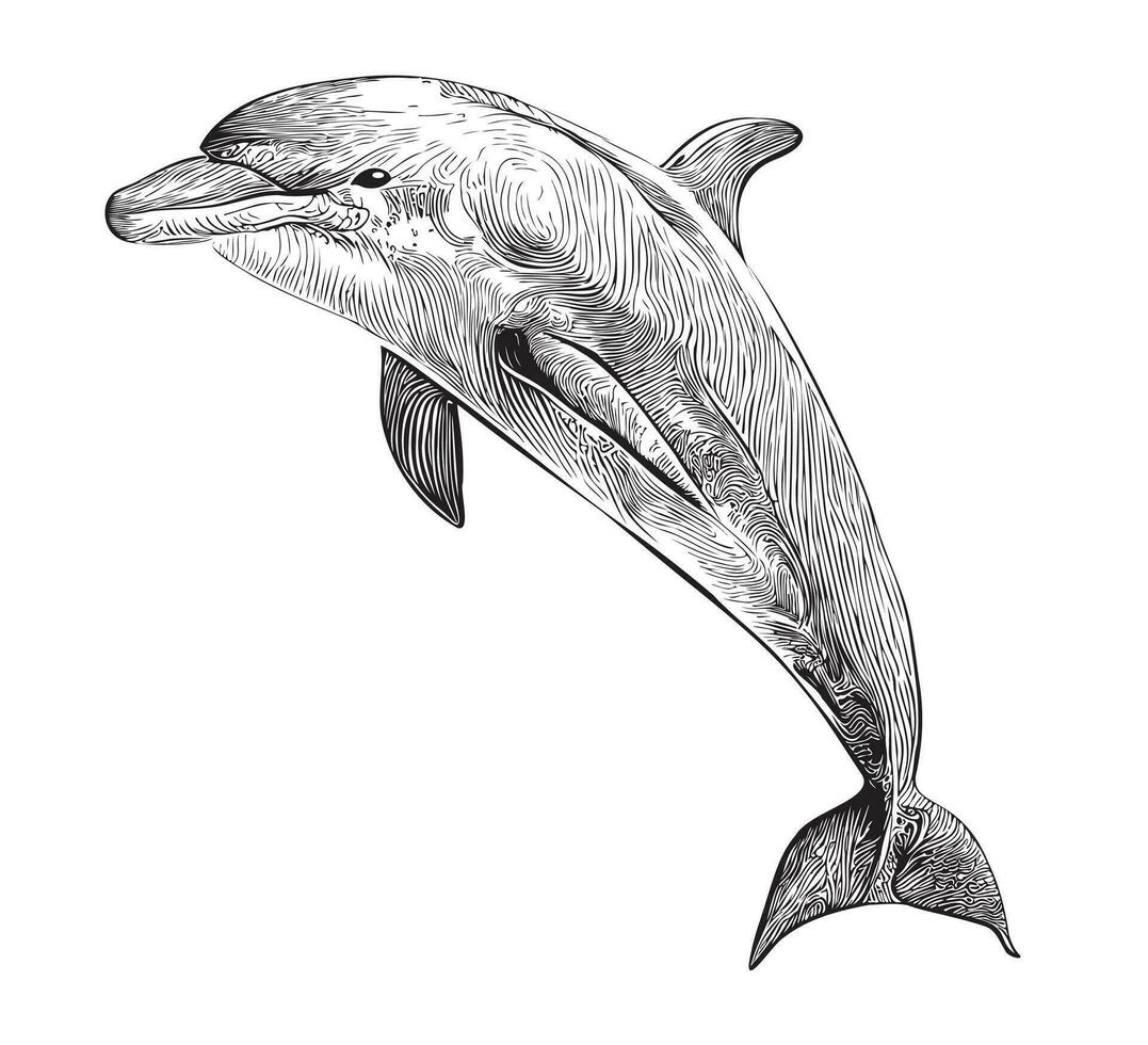 Dolphin sketch hand drawn in doodle style Vector illustration