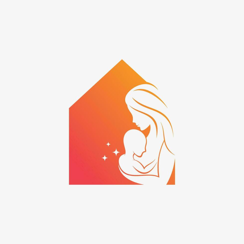 Mom and baby logo design vector for maternity clinic with creative element concept