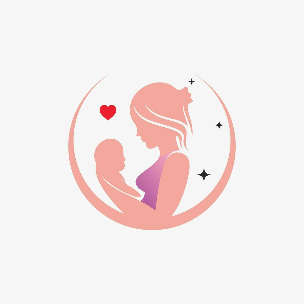 Mom and baby logo design vector for maternity clinic with creative element concept