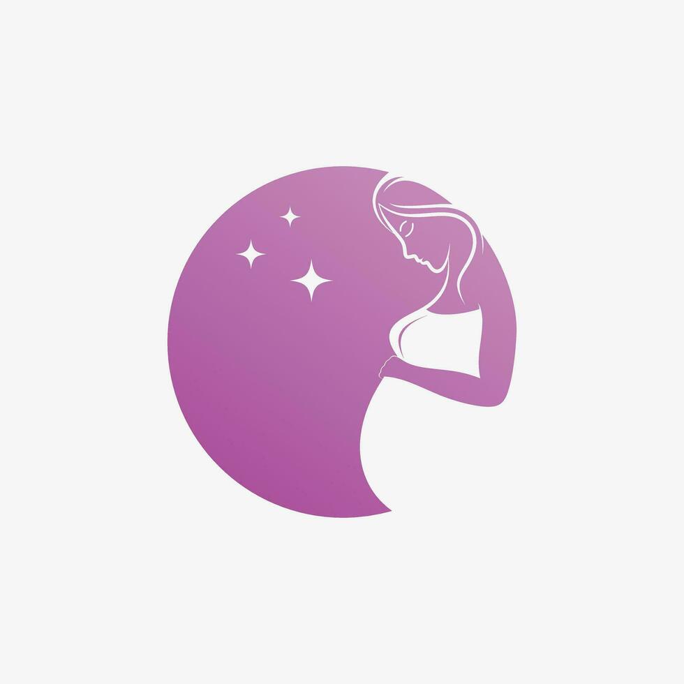 Pregnant woman icon logo design vector illustration with creative element concept