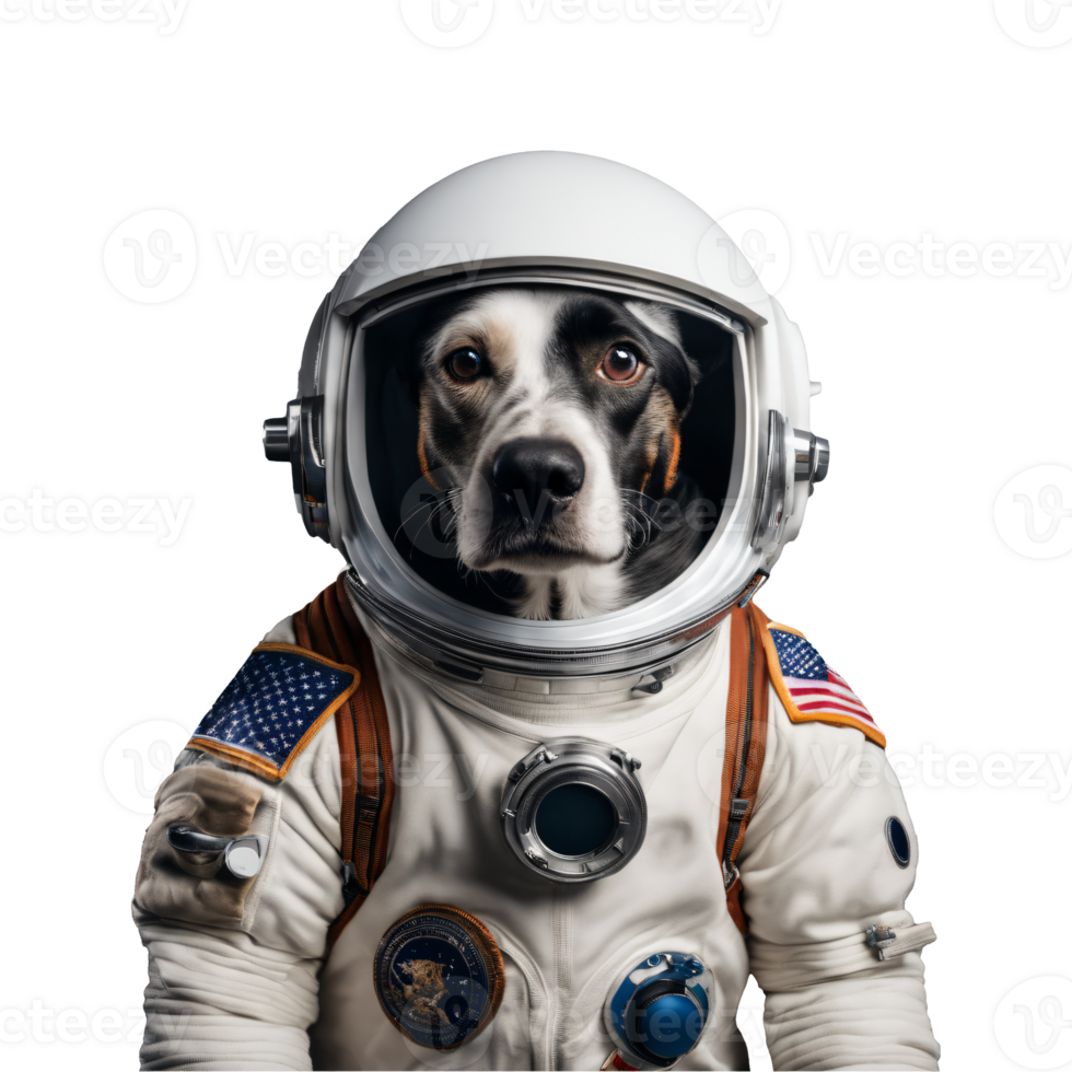 Portrait of Humanoid Anthropomorphic Dog Wearing White Astronaut Suit Isolated Transparent AI Generative png