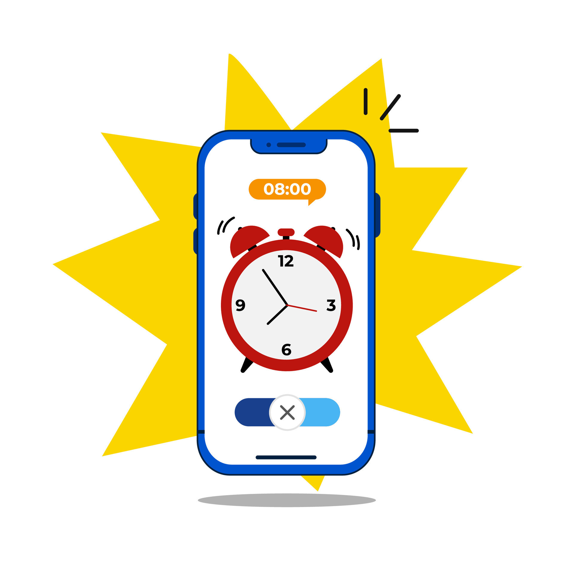 Smartphone with alarm clock is ringing and notifying on screen. new