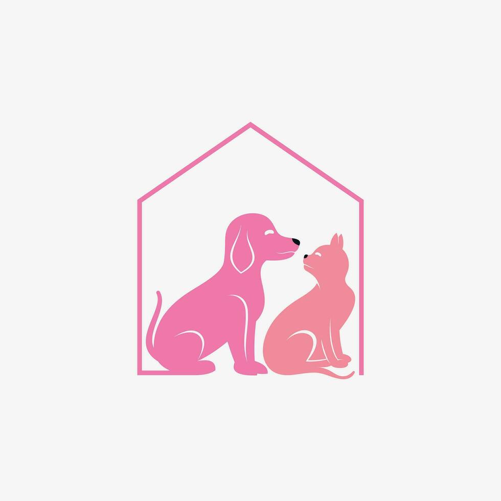 mascota casa logo diseño con perro gato icono logo y creativo elemento concepto vector