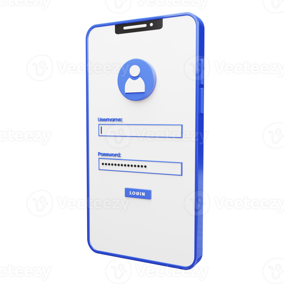 3D icon of a smartphone with authentication login form png