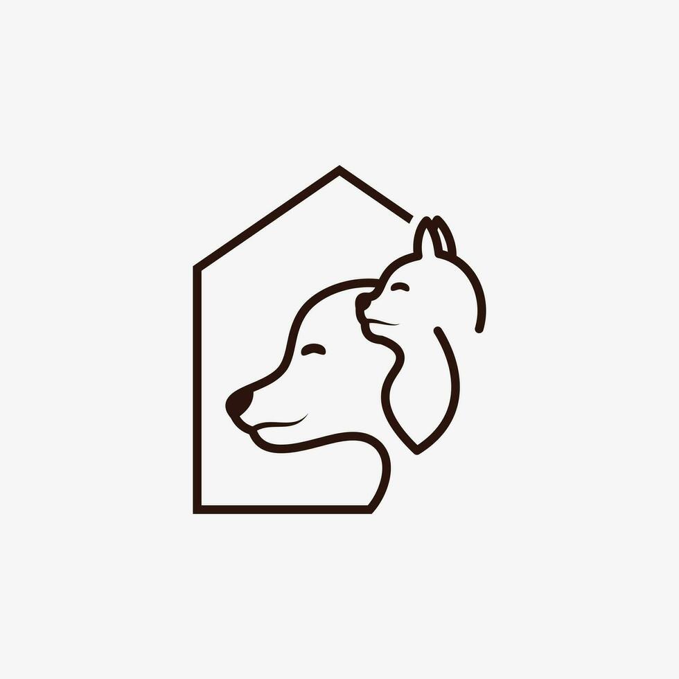 mascota casa logo diseño con perro gato icono logo y creativo elemento concepto vector