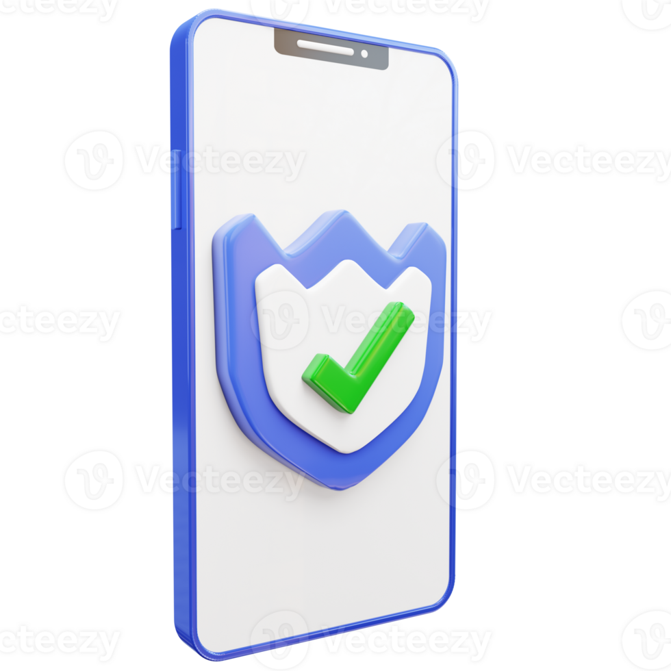 3D render of security protection with a checklist on smartphone png