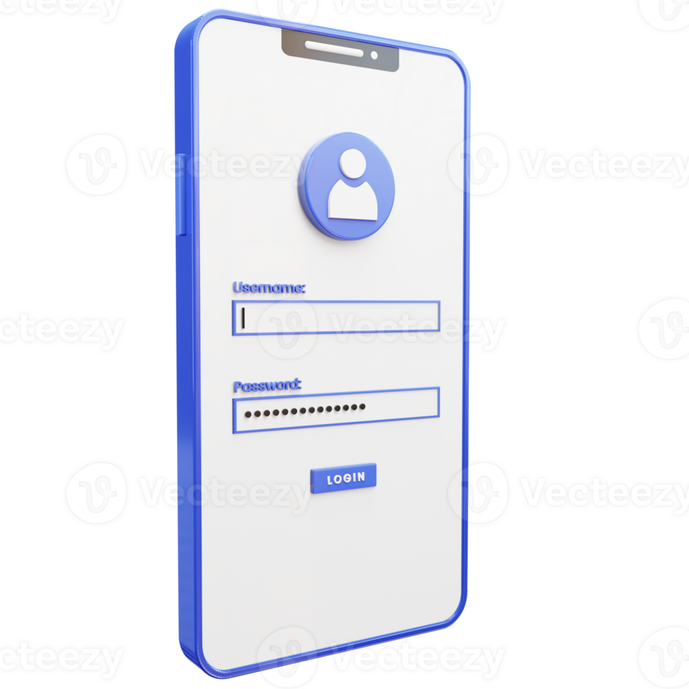 3d icona di un' smartphone con autenticazione accesso modulo png