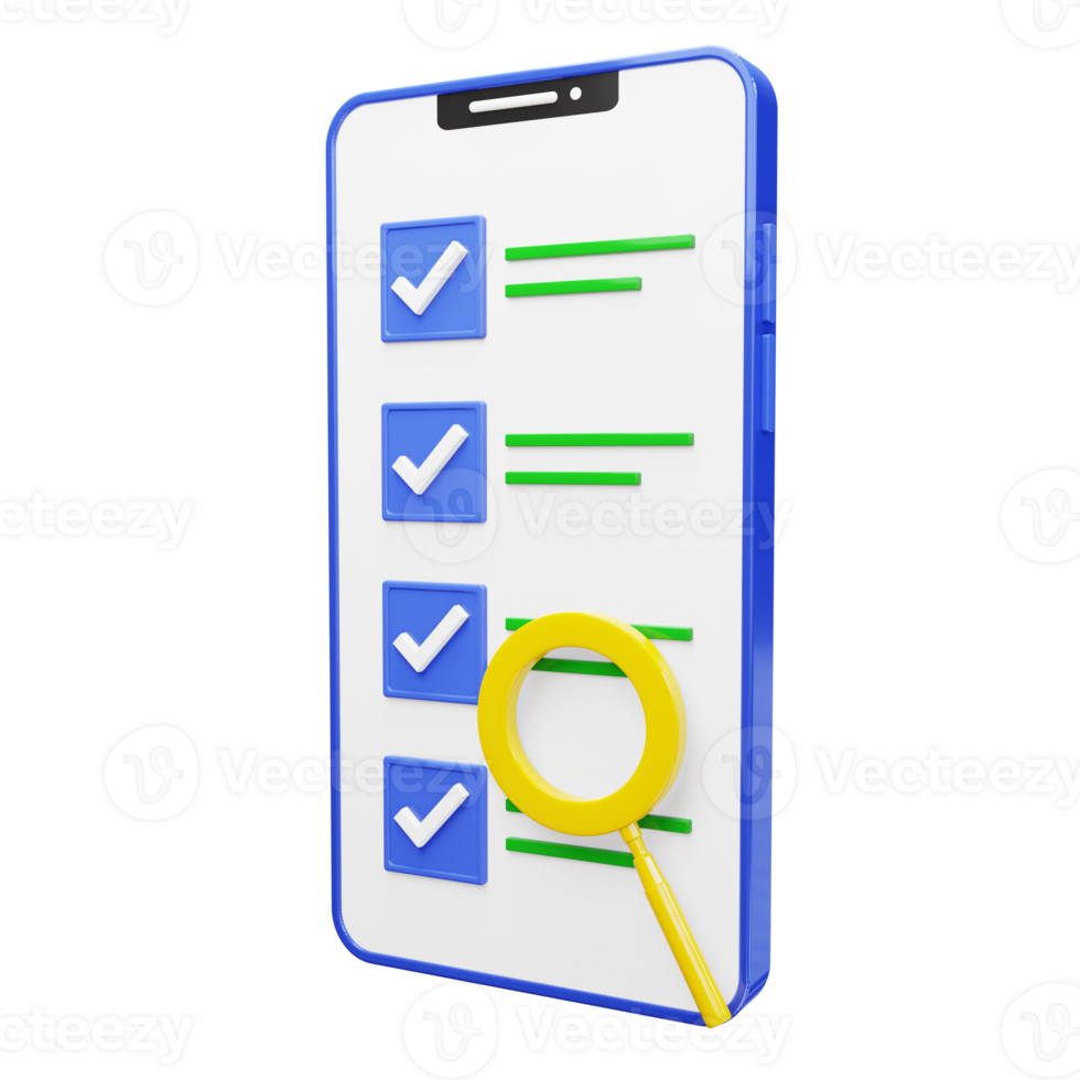 3d object of online survey with smartphone png