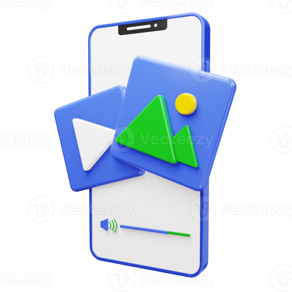 3d render do multimídia em Smartphone, vídeo, imagem, música png