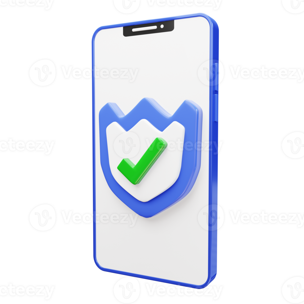 3D render of security protection with a checklist on smartphone png