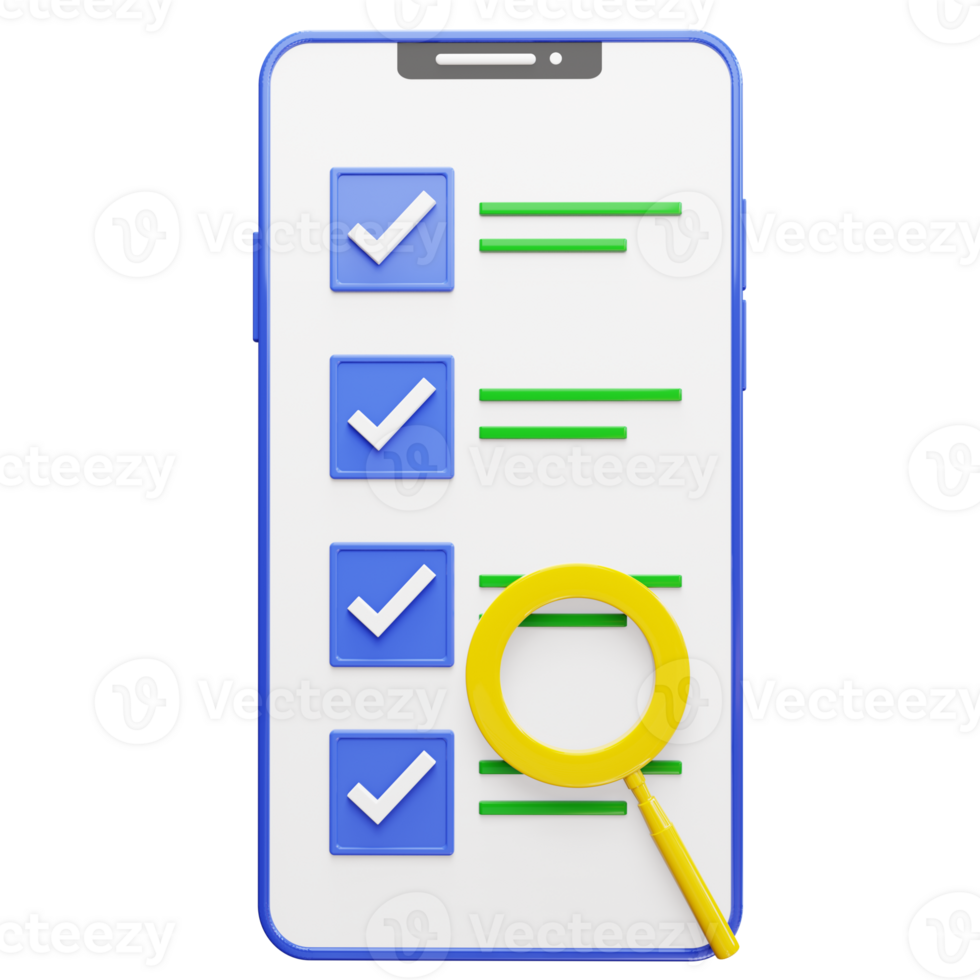 3d object of online survey with smartphone png