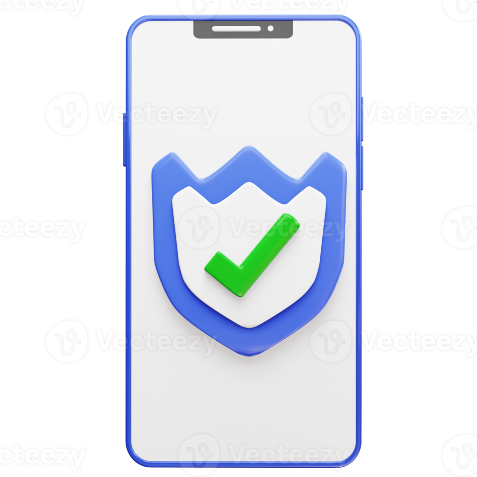 3D render of security protection with a checklist on smartphone png